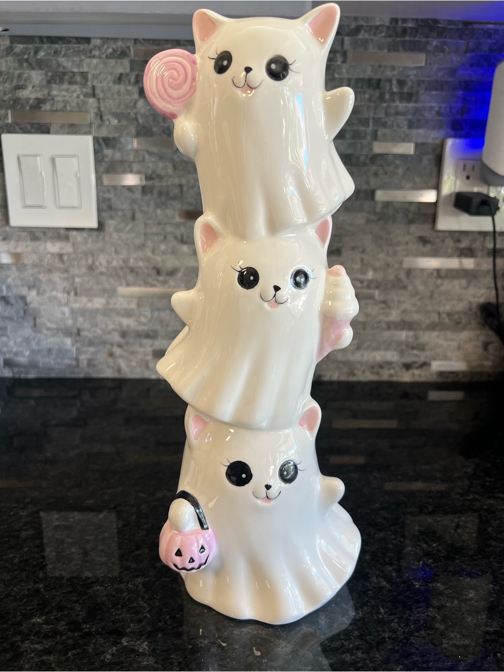 ADORABLE!!! Stacking SWEET TREATS Cat Ghost Ceramic Decor- 13 1/2 In Tall!!